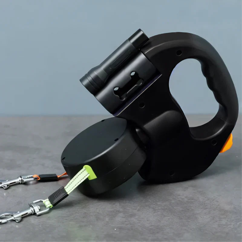 Dual Dog Leash with Tangle-Free Swivel & LED Light
